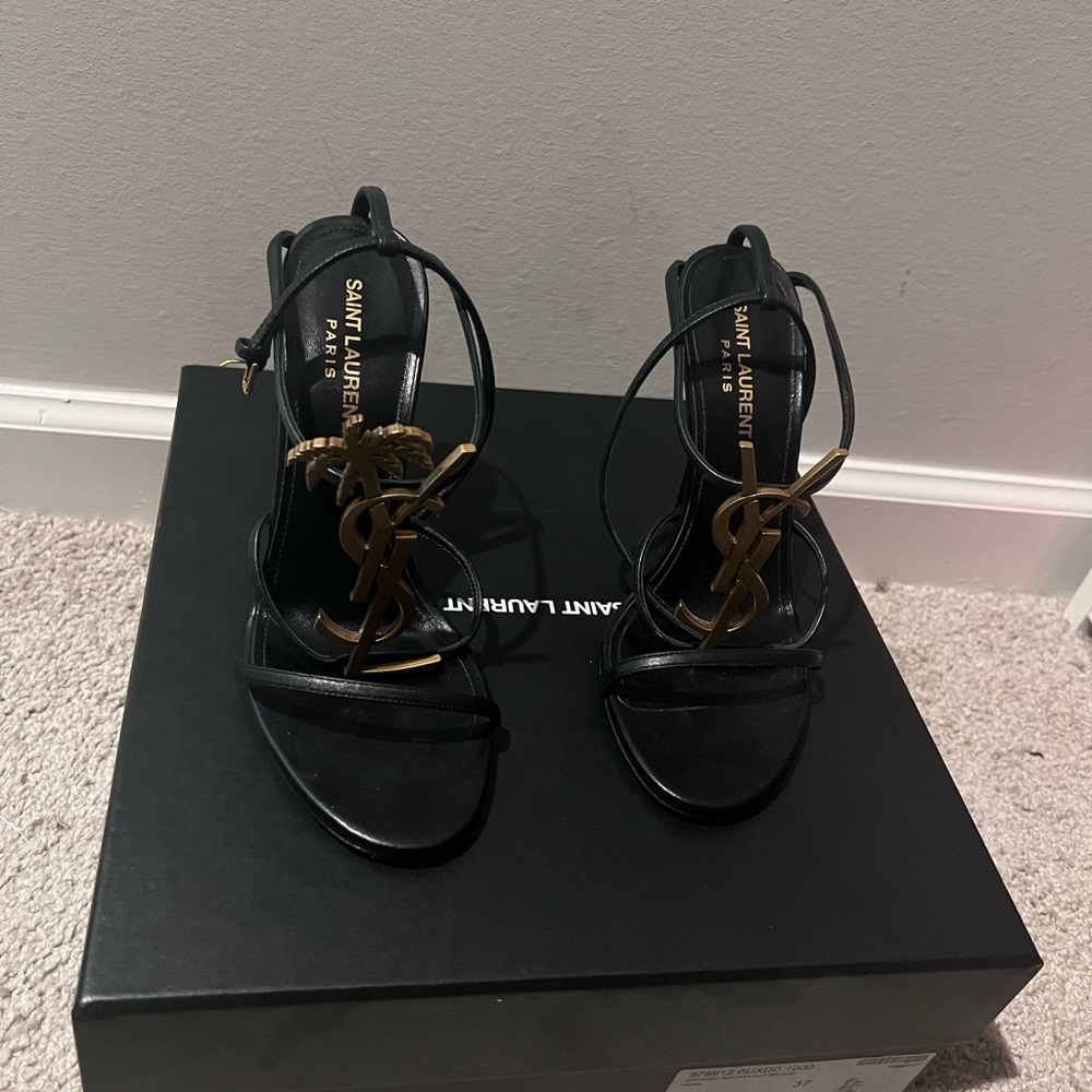 Saint Laurent Black and Gold High Heeled Sandals